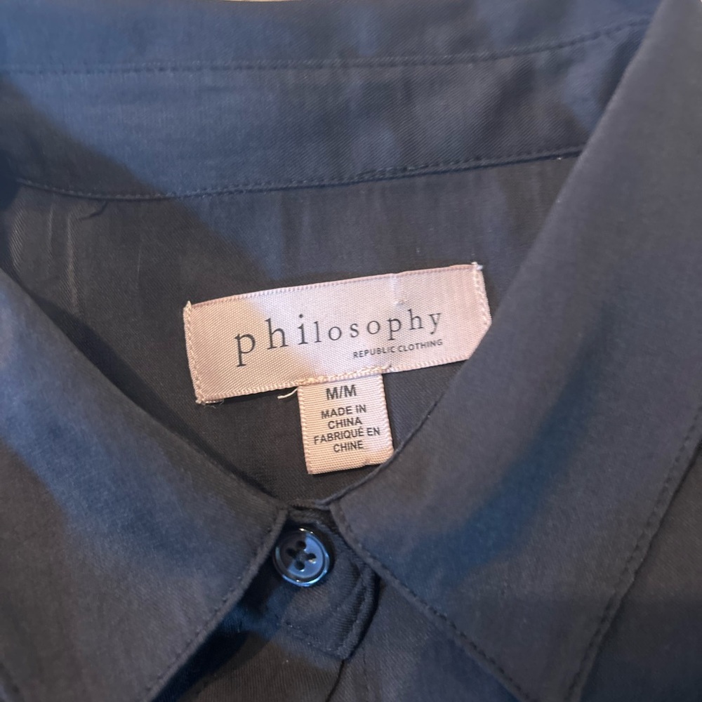 Philosophy Black Button Down Sleeveless Shirt - Picture 5 of 8